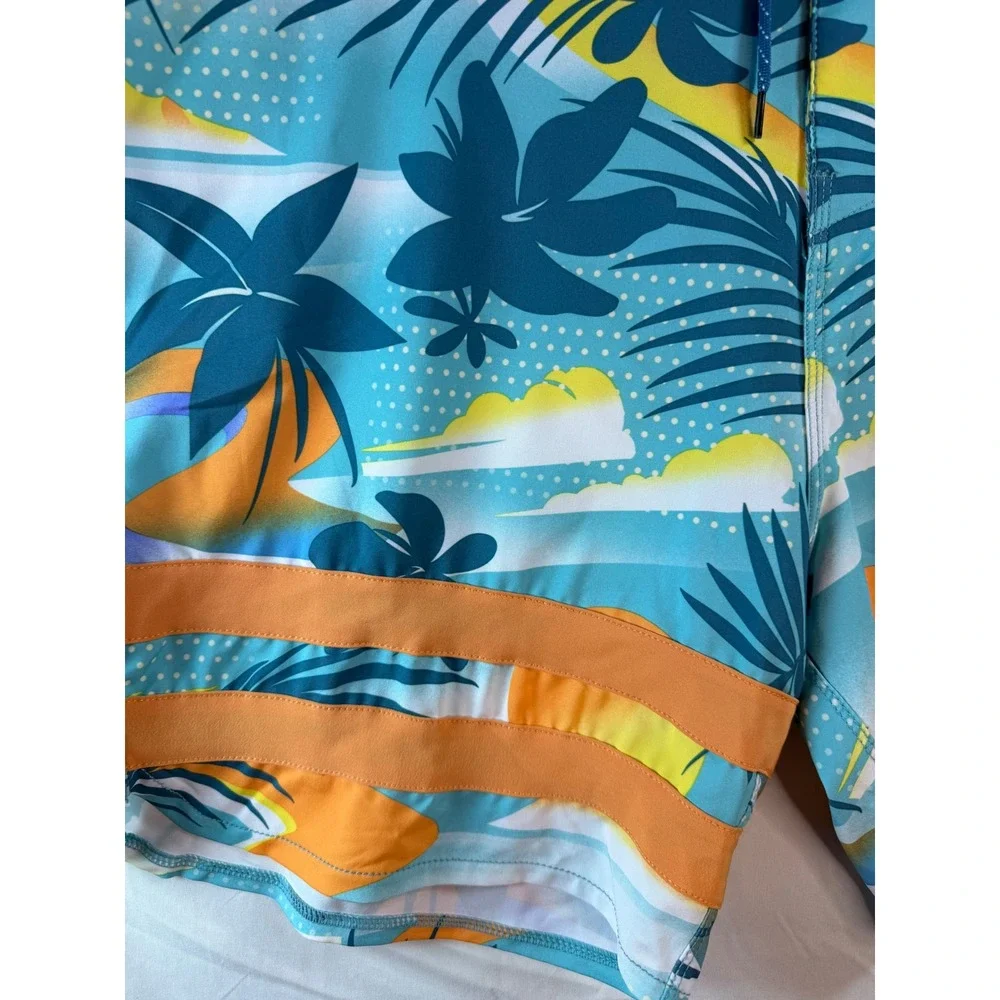 Hurley Mens Tropical Palm Tree Print Board Shorts Blue Swim Trunks Size 36 beach